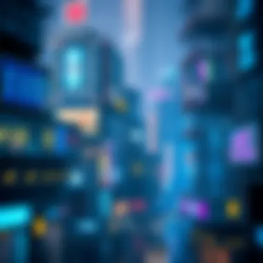 A visionary concept art depicting the societal impact of virtual cities.