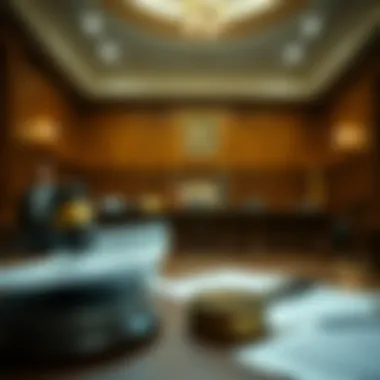 Courtroom setting with legal documents