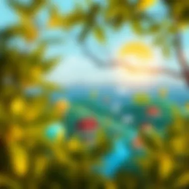 A vibrant illustration depicting various environmental projects linked through blockchain