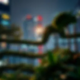 Conceptual representation of a metropolis integrating nature and technology