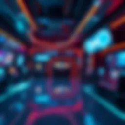 A futuristic gaming environment showcasing blockchain integration