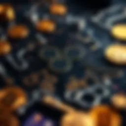 Ripple cryptocurrency logo surrounded by digital currency symbols