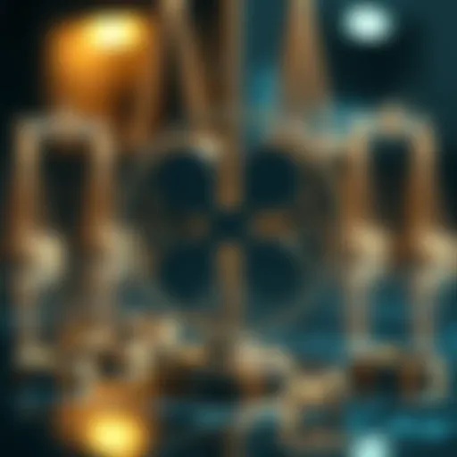 A representation of the Ripple logo intertwined with legal symbols